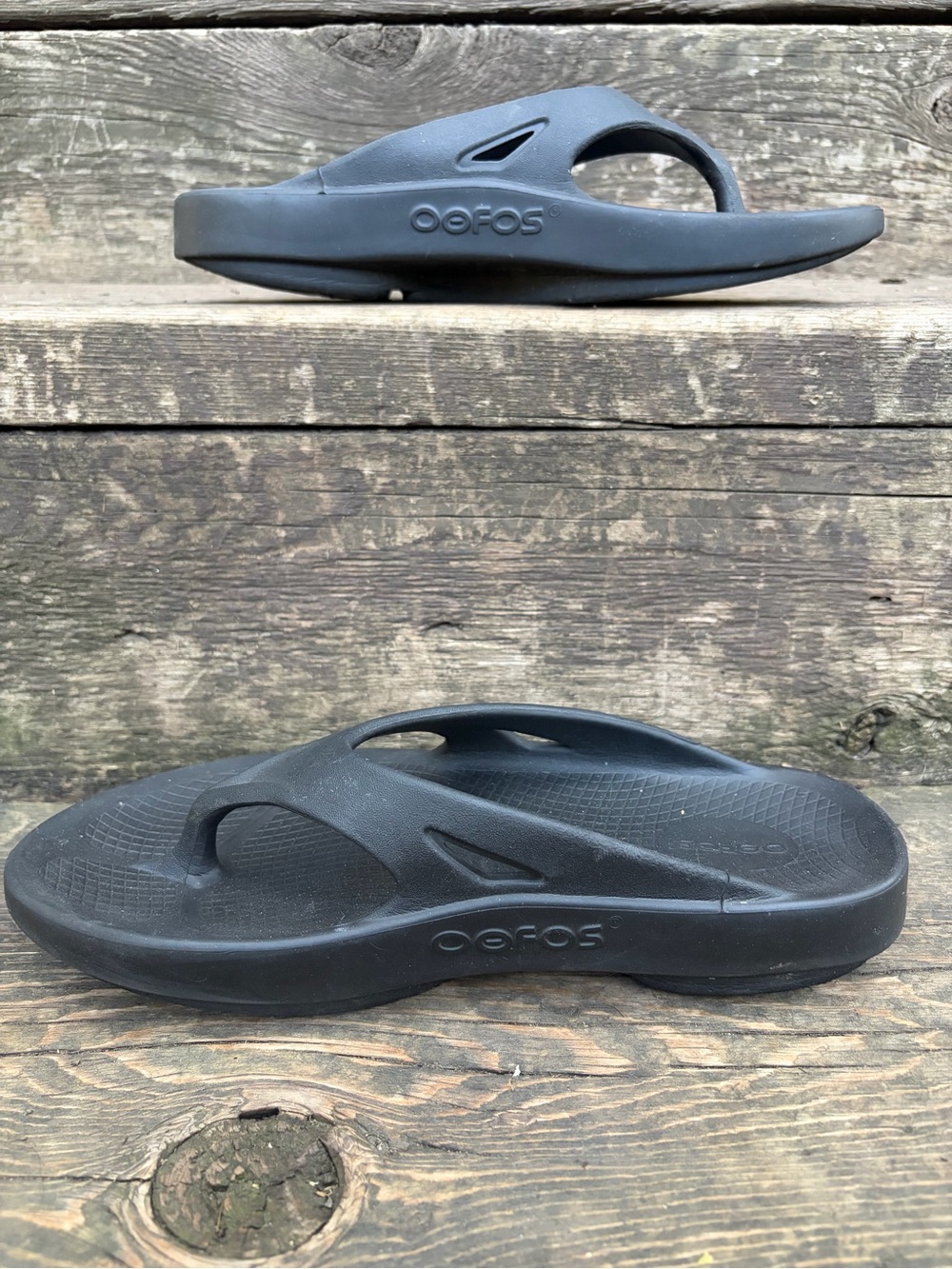 OOFOS Black Thong Recovery Sandals M8 W10 - Picture 3 of 6